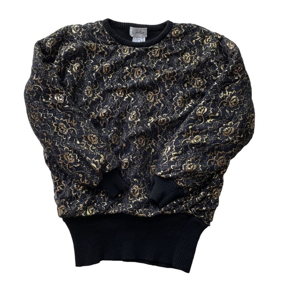 Destinee Wool Pullover Sweater Black Gold size Large Floral Lace Vintage punk - Picture 7 of 9